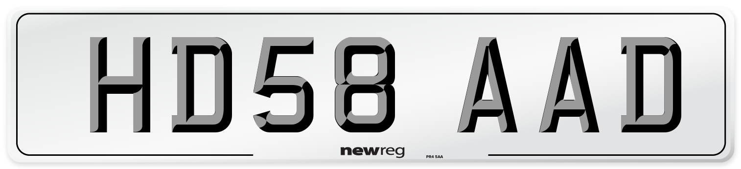 HD58 AAD Number Plate from New Reg